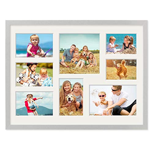 PHOTOLINI Bilderrahmen für 30x40 Holz Silber aus MDF, Fotorahmen 30 x 40 cm mit Passepartout für 8 Bilder, bruchsicheres Acrylglas, 40 x 30 zum Aufhängen, Zubehör - Rahmen 30x40 für Fotos & Poster PHOTOLINI Bilderrahmen für 30x40 Holz Silber aus MDF, Fotorahmen 30 x 40 cm mit Passepartout für 8 Bilder, bruchsicheres Acrylglas, 40 x 30 zum Aufhängen, Zubehör - Rahmen 30x40 für Fotos & Poster von PHOTOLINI
