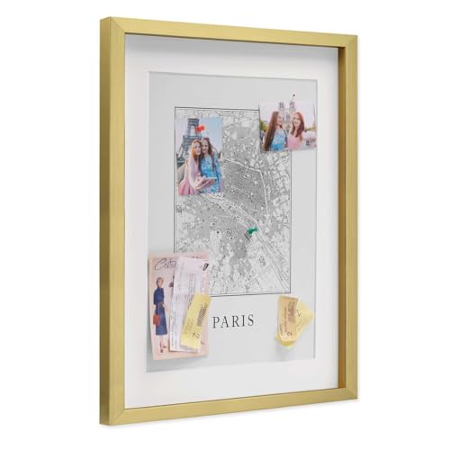 PHOTOLINI 3D Bilderrahmen zum Befüllen 40x50 Gold groß, 1,5 cm tiefer Objektrahmen mit Glas, tiefer Bilderrahmen 40x50 Holz MDF mit Passepartout, Dicker 3D Rahmen befüllbar für Gegenstände Geschenk von PHOTOLINI