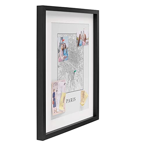 PHOTOLINI 3D Bilderrahmen zum Befüllen 40x50 Schwarz groß, 1,5 cm tiefer Objektrahmen mit Glas, tiefer Bilderrahmen 40x50 Holz MDF mit Passepartout, dicker 3D Rahmen befüllbar für Gegenstände Geschenk von PHOTOLINI