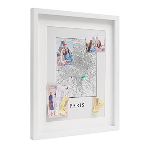 PHOTOLINI 3D Bilderrahmen zum Befüllen 40x50 Weiß groß, 1,5 cm tiefer Objektrahmen mit Glas, tiefer Bilderrahmen 40x50 Holz MDF mit Passepartout, Dicker 3D Rahmen befüllbar für Gegenstände Geschenk von PHOTOLINI