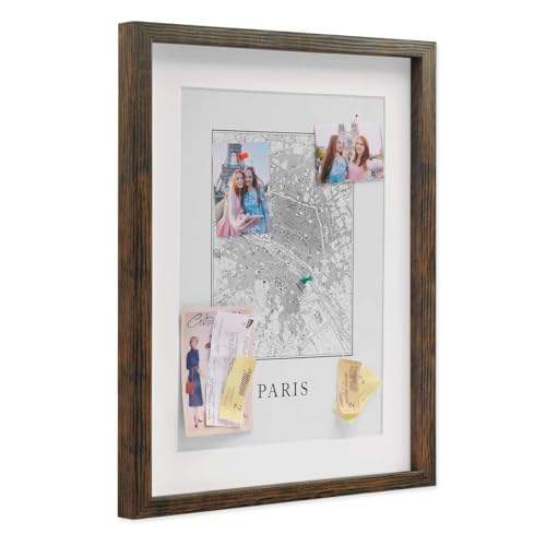 PHOTOLINI 3D Bilderrahmen zum Befüllen 40x50 Eiche dunkel groß, 1,5 cm tiefer Objektrahmen mit Glas, tiefer Bilderrahmen 40x50 Holz MDF mit Passepartout, Dicker 3D Rahmen befüllbar für Gegenstände von PHOTOLINI