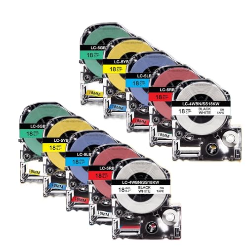 PHOVYAFI 18mm 10pk SS18KW kompatible Etikettenbänder Kompatibel mit LW-400 LW-600P-Drucker arbeitet mit ESPON ST18KW SC18RW SC18YW SC18BW SC18GW LABELWORKS(Mixed Color) von PHOVYAFI