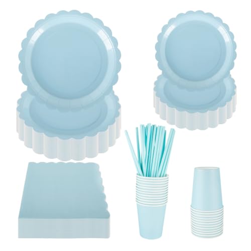 Blaues Partygeschirr-Set, 125-teilig, babyblaue Pappteller und Servietten, Einweg-Partygeschirr-Set, 25 Gäste, Babyblaue Partydekorationen für Tischdekorationen Blaues Partygeschirr-Set, 125-teilig, babyblaue Pappteller und Servietten, Einweg-Partygeschirr-Set, 25 Gäste, Babyblaue Partydekorationen für Tischdekorationen von PHUNAT