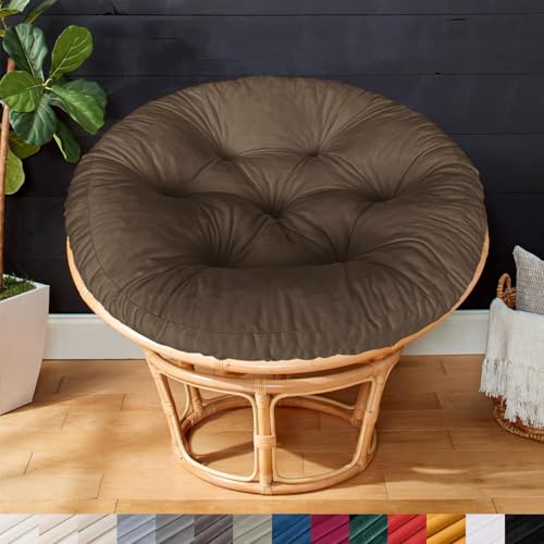 Papasansessel Kissen, Rundes Sitzkissen für Hängesessel 65x65x6cm, Samtstoff Eierstuhl-Matt/Rattan-Stuhlkissen/Bequem Weich Sitzkissen/Dicke Stuhlkissen/Papasan Dekokissen/Garten Stuhlauflag-Braun von PHUSTJKL