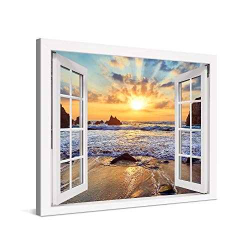 PICANOVA – Bild auf Leinwand Felsiger Strand Sonnenuntergang Fenster 80x60cm – Leinwandbild – Premium Leinwanddruck – Wandbild Kunstdruck Auf 2cm Holz-Keilrahmen Wohnzimmer Wanddekoration – Strand PICANOVA – Bild auf Leinwand Felsiger Strand Sonnenuntergang Fenster 80x60cm – Leinwandbild – Premium Leinwanddruck – Wandbild Kunstdruck Auf 2cm Holz-Keilrahmen Wohnzimmer Wanddekoration – Strand von PICANOVA