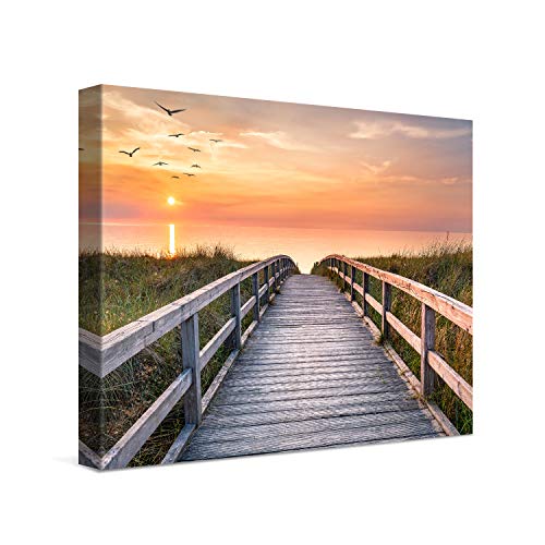 PICANOVA – Bild auf Leinwand Holzweg zum Meer 40x30cm – Leinwandbild – Premium Leinwanddruck – Wandbild Kunstdruck Auf 2cm Holz-Keilrahmen Wohnzimmer Wanddekoration – Strand von PICANOVA