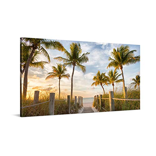 PICANOVA – Bild auf Leinwand Palmenweg zum Meer 100x50cm – Leinwandbild – Premium Leinwanddruck – Wandbild Kunstdruck Auf 2cm Holz-Keilrahmen Wohnzimmer Wanddekoration – Strand von PICANOVA