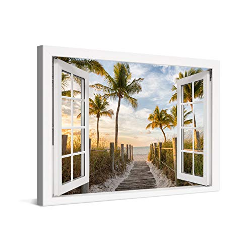 PICANOVA – Bild auf Leinwand Palmenweg zum Meer Fenster 120x80cm – Leinwandbild – Premium Leinwanddruck – Wandbild Kunstdruck Auf 2cm Holz-Keilrahmen Wohnzimmer Wanddekoration – Strand PICANOVA – Bild auf Leinwand Palmenweg zum Meer Fenster 120x80cm – Leinwandbild – Premium Leinwanddruck – Wandbild Kunstdruck Auf 2cm Holz-Keilrahmen Wohnzimmer Wanddekoration – Strand von PICANOVA