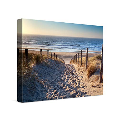 PICANOVA – Bild auf Leinwand Weg zum Meer 40x30cm – Leinwandbild – Premium Leinwanddruck – Wandbild Kunstdruck Auf 2cm Holz-Keilrahmen Wohnzimmer Wanddekoration – Strand von PICANOVA