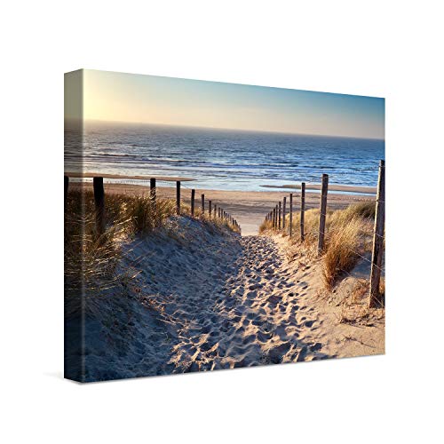 PICANOVA – Bild auf Leinwand Weg zum Meer 80x60cm – Leinwandbild – Premium Leinwanddruck – Wandbild Kunstdruck Auf 2cm Holz-Keilrahmen Wohnzimmer Wanddekoration – Strand von PICANOVA