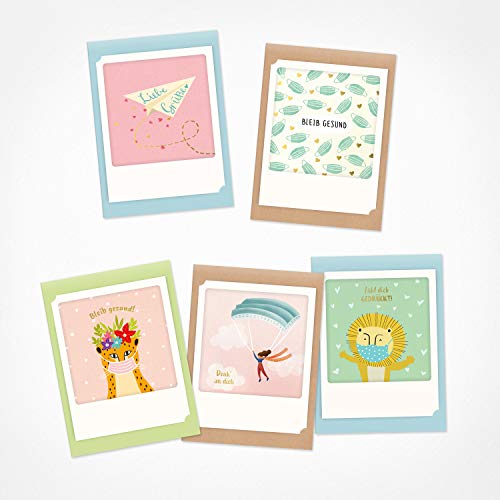 PICKMOTION Set mit 5 Foto-Gruß-Karten mit Umschlag Grüße & Wünsche, Premium Instagram-Gute-Besserung-Karten, handgemachte Klappkarten, lustige Sprüche & Motive, Tiere, Blumen, bunt, BMK-0130 von PICKMOTION
