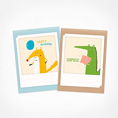 PICKMOTION Tiere 4 | 2er Set kleine Klappkarten | Grußkarten - inkl. Umschlag, Bilder von Instagram Fotografen mit handgefertigten Illustrationen, designed in Berlin - Geburtstagskarten, bunt von PICKMOTION