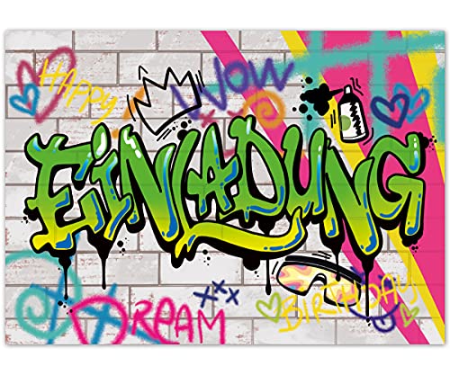 Einladungskarten Graffiti Kindergeburtstag 12er Set – coole Geburtstagseinladungen für Mädchen, Jungen, Teenager bis 12 Jahre – universelle Einladung Karte, Partyeinladung Einschulung und Geburtstag Einladungskarten Graffiti Kindergeburtstag 12er Set – coole Geburtstagseinladungen für Mädchen, Jungen, Teenager bis 12 Jahre – universelle Einladung Karte, Partyeinladung Einschulung und Geburtstag von PICTALOO
