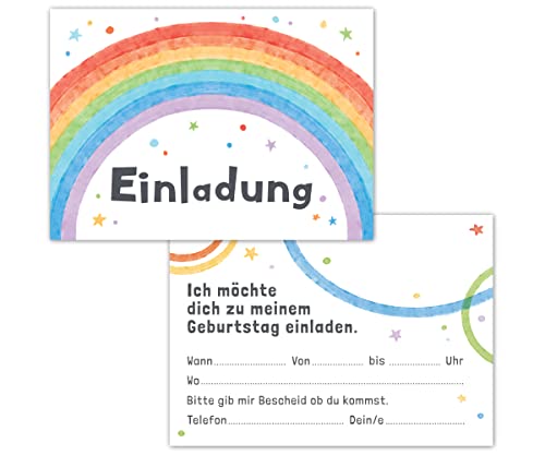 Einladungskarten Kindergeburtstag 12er Set Regenbogen - Geburtstagseinladungen für Mädchen und Jungen bis 10 Jahre – Bunte Partyeinladung zur Geburtstagsfeier, Einladung Kinder, Karte, Geburtstag von PICTALOO