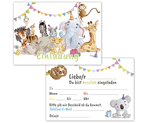Einladungskarten Kindergeburtstag 12er Set mit Tieren - Geburtstagseinladungen für Mädchen und Jungen bis 10 Jahre – allgemeine Einladung Karte, ideal für die Party zur Einschulung und Geburtstag Einladungskarten Kindergeburtstag 12er Set mit Tieren - Geburtstagseinladungen für Mädchen und Jungen bis 10 Jahre – allgemeine Einladung Karte, ideal für die Party zur Einschulung und Geburtstag von PICTALOO
