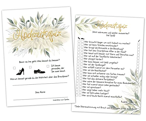 PICTALOO Hochzeitsquiz Braut oder Bräutigam, Hochzeitsspiel für Gäste zum Kennenlernen, 20 witzige Fragen zum Brautpaar für Lacher und Gespräche, Hochzeitsbingo, Karten Hochzeit, Hochzeitsgeschenk von PICTALOO