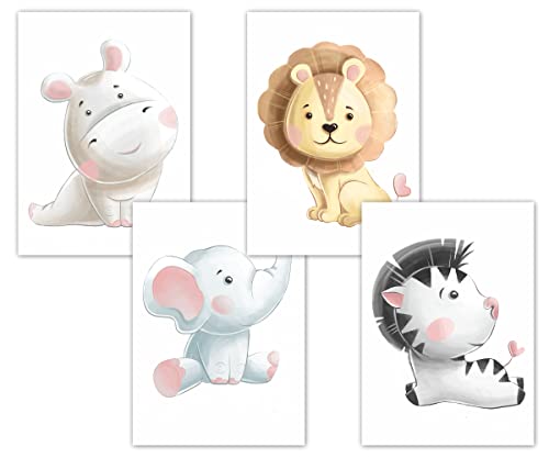PICTALOO Bilder Kinderzimmer süße Babytiere, Deko Löwe Zebra Nilpferd Elefant, Wandbilder Babyzimmer, Poster für Mädchen und Jungen, Tierbilder Set, DIN A4 ohne Bilderrahmen, Kinderbilder Dekoration PICTALOO Bilder Kinderzimmer süße Babytiere, Deko Löwe Zebra Nilpferd Elefant, Wandbilder Babyzimmer, Poster für Mädchen und Jungen, Tierbilder Set, DIN A4 ohne Bilderrahmen, Kinderbilder Dekoration von PICTALOO