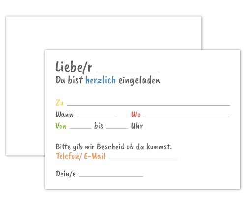 PICTALOO Einladungskarten Kindergeburtstag Blanko 12er Set zum selber Bemalen – Geburtstagseinladungen Mädchen und Jungen bis 12 Jahre – Einladung Karte, Partyeinladung Einschulung und Geburtstag von PICTALOO