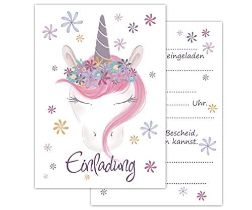 PICTALOO Einladungskarten Kindergeburtstag Einhorn 12er Set - Geburtstagseinladungen in weiß rosa für Mädchen bis 12 Jahre – allgemeine Einladung Karte, für die große Vorfreude auf den Geburtstag von PICTALOO