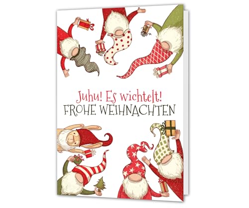 PICTALOO Weihnachtskarte Es wichtelt – lustige Grußkarte Weihnachten - Karte liebevolle von Hand illustriert – Klappkarte Wichteln inkl. Umschlag – nachhaltig in Deutschland produziert von PICTALOO