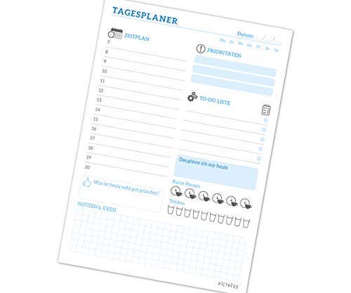 To Do Listen Block A5, 50 Blatt Tagesplaner ohne Datum - inkl. Zeitplan, Prios und Habit-Tracker, ToDo Planer für mehr Organisation Motivation, Daily Planner, Notizblock für tägliche Aufgaben (Blau) von PICTALOO