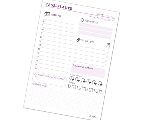 To Do Listen Block A5, 50 Blatt Tagesplaner ohne Datum - inkl. Zeitplan, Prios und Habit-Tracker, ToDo Planer für mehr Organisation Motivation, Daily Planner, Notizblock für tägliche Aufgaben (Rosa) von PICTALOO