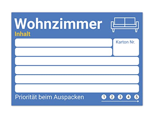 Umzugsetiketten im XL-Format - farbige Umzugsaufkleber zum Beschriften von Umzugskartons, besser organisiert beim Umzug durch 8 verschiedene Aufkleber – mehr Übersicht durch Etiketten (15er Blau) von PICTALOO