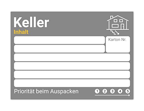 Umzugsetiketten im XL-Format - farbige Umzugsaufkleber zum Beschriften von Umzugskartons, besser organisiert beim Umzug durch 8 verschiedene Aufkleber – mehr Übersicht durch Etiketten (15er Grau) von PICTALOO