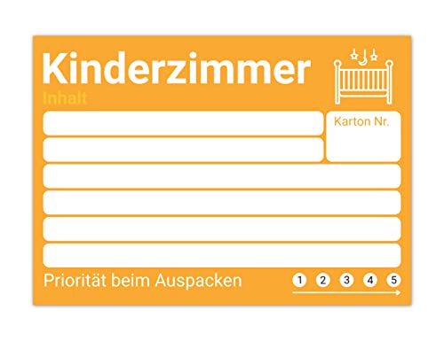 Umzugsetiketten im XL-Format - farbige Umzugsaufkleber zum Beschriften von Umzugskartons, besser organisiert beim Umzug durch 8 verschiedene Aufkleber – mehr Übersicht durch Etiketten (15er Orange) von PICTALOO