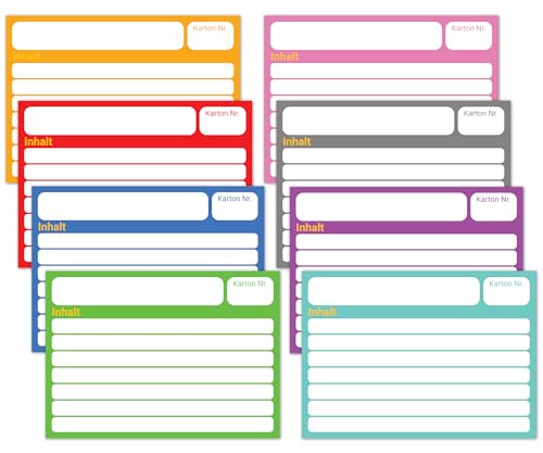Universal Klebeetiketten XL-Format - farbige Umzugsaufkleber zum Beschriften von Umzugskartons oder Kartons Verstauen, Beschriftung Aufkleber Umzug bunt, Umzugsetiketten blanko, acht Farben (80er Mix) von PICTALOO
