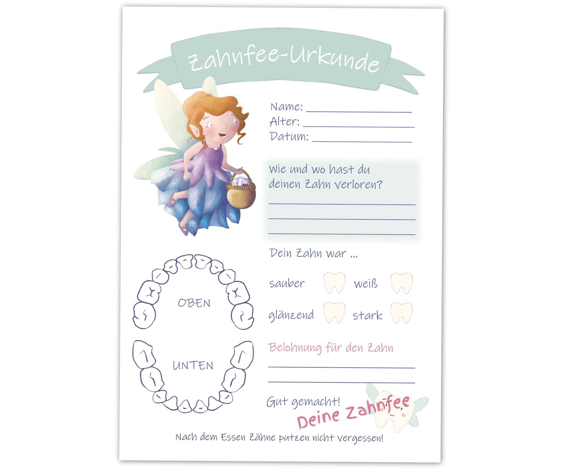 Zahnfee Urkunde Set 20 Stück, Zertifikate Zum Eintragen Aller Milchzähne, Süßes Geschenk Mädchen & Junge - Tolle Erinnerung Ausfüllen Zahnfee Urkunde Set 20 Stück, Zertifikate Zum Eintragen Aller Milchzähne, Süßes Geschenk Mädchen & Junge - Tolle Erinnerung Ausfüllen von PICTALOO