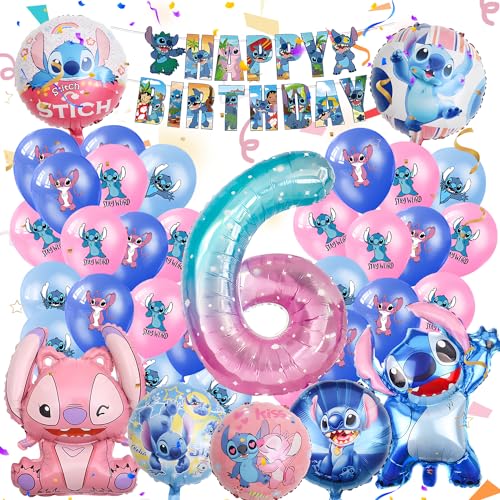 geburtstagsdeko luftballon 6. stitch geburtstag | geburtstagsdeko stich ballon Mädchen 6 jahr, Happy Birthday Dekoration Banner Karikatur Luftballons von PIKAPIKA