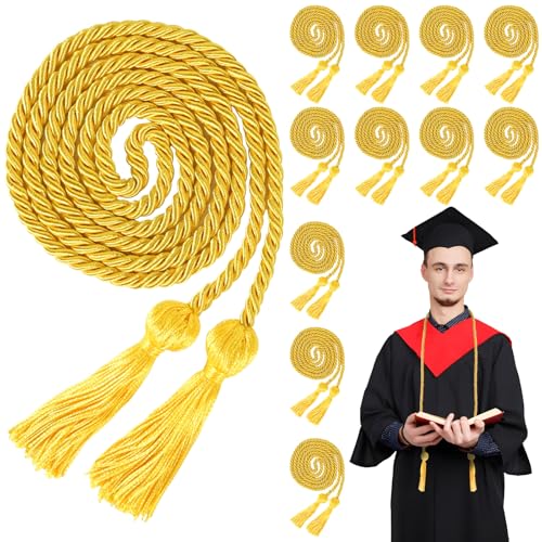 12 Stück Abschluss-Ehrenschnüre zum Schulabschluss, 170,2 cm lange Abschlusskordel für Abschlussfeiern und Studenten (Gold) von PIKBIU