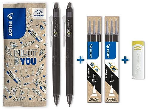 PILOT - 2er-Set Frixion Point Clicker - Tintenroller 0.5 mm mit löschbarer mit Druckmechani - Thermosensitiver Tinte + 2 Sets mit 3 Minen + Radiergummi - Scharwz - Nachfüllbar - Feiner Spitze PILOT - 2er-Set Frixion Point Clicker - Tintenroller 0.5 mm mit löschbarer mit Druckmechani - Thermosensitiver Tinte + 2 Sets mit 3 Minen + Radiergummi - Scharwz - Nachfüllbar - Feiner Spitze von PILOT