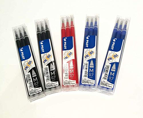 PILOT [5 Pack] Frixion Ball Clicker Refill, 0,7 mm, gemischte Farben: Schwarz, Blau und Rot, 3 Sets x 5 Packungen von PILOT