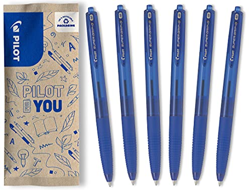 PILOT - 6er-Set Super Grip G Kugelschreiber - Nachfüllbarer und einziehbarer Kugelschreiber mit ultraweicher Tinte - Flüssiges und komfortables Schreiben - 6 Blau - Mittlere Spitze von PILOT