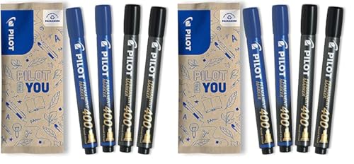 PILOT Permanent Marker 400 mit Keilspitze, 4er Set (Blau, Schwarz) (Packung mit 2) von PILOT