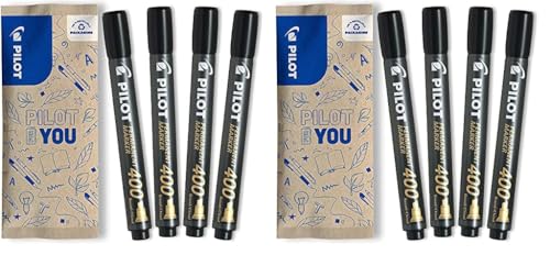 PILOT Permanent Marker 400 mit Keilspitze, 4er Set (Schwarz) (Packung mit 2) von PILOT
