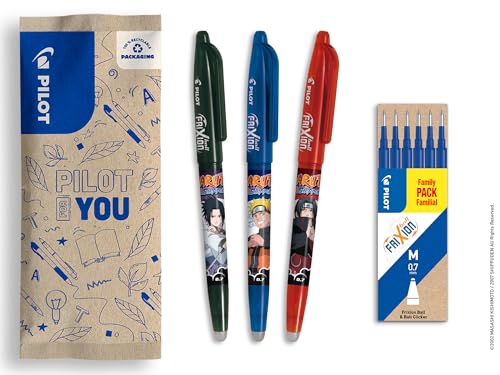 PILOT x Naruto FriXion Ball Set mit 3 Kugelschreibern, Schwarz, Blau, Rot + 1 Set mit 6 blauen Minen – radierbare Stifte – Naruto Shipudden Limited Edition – nachfüllbare Tintenroller – Blau – PILOT x Naruto FriXion Ball Set mit 3 Kugelschreibern, Schwarz, Blau, Rot + 1 Set mit 6 blauen Minen – radierbare Stifte – Naruto Shipudden Limited Edition – nachfüllbare Tintenroller – Blau – von PILOT