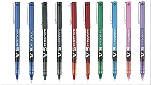 Pilot-Pack mit 10 Kugelschreibern/Rollers Pilot BX V5 Hi-Tecpoint-(2 Blau-2 Schwarz-2 Rot-1 Grün- 1 Violett- 1 Rosa und 1 Königsblau) von PILOT