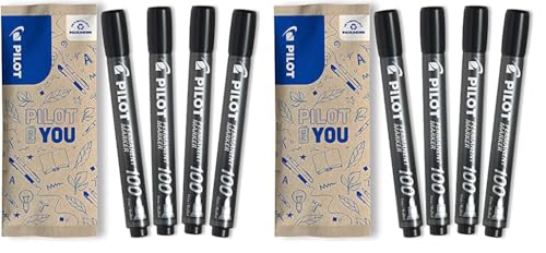Pilot Permanent Marker 100 mit Rundspitze, 4er Set (Schwarz) (Packung mit 2) von PILOT