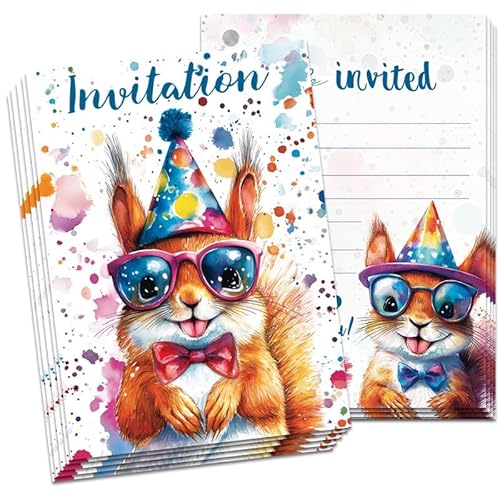 12 Stück Einladungskarten Kindergeburtstag Geburtstags für Mädchen Jungen Einschulung Eichhörnchen Lustige Farbenfrohe Einladungen zum Thema Tierparty Blanko Personalisiert Teenager 4-12 jahre 12 Stück Einladungskarten Kindergeburtstag Geburtstags für Mädchen Jungen Einschulung Eichhörnchen Lustige Farbenfrohe Einladungen zum Thema Tierparty Blanko Personalisiert Teenager 4-12 jahre von PILUZEAT