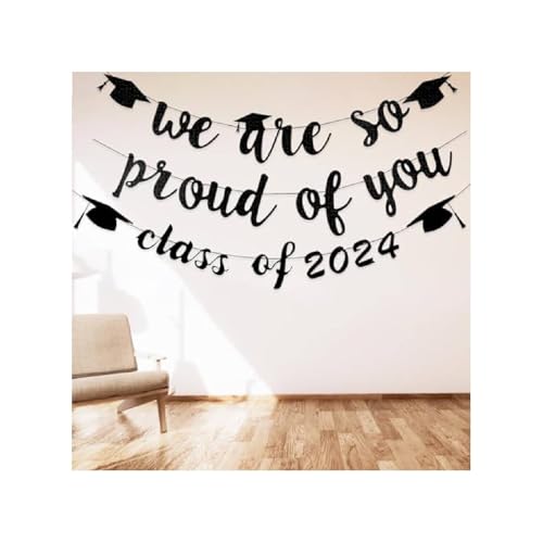 PIMXL Abschluss Deko, Glückwunsch Abschluss Deko, Abschluss Dekoration We Are So Proud of You Class of 2024 Banner, Schwarz Graduierung Wimpelkette für Abschlussfeier, Familienabschlussfeier PIMXL Abschluss Deko, Glückwunsch Abschluss Deko, Abschluss Dekoration We Are So Proud of You Class of 2024 Banner, Schwarz Graduierung Wimpelkette für Abschlussfeier, Familienabschlussfeier von PIMXL