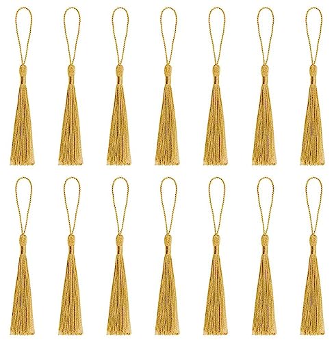 PINEPAN Goldfarbene seidige Quasten, handgefertigter Schlüsselanhänger, Quastenanhänger, Bastelquasten für die Herstellung von Schmuck, Souvenirs, Lesezeichen, DIY-Bastelarbeiten 100 Stück PINEPAN Goldfarbene seidige Quasten, handgefertigter Schlüsselanhänger, Quastenanhänger, Bastelquasten für die Herstellung von Schmuck, Souvenirs, Lesezeichen, DIY-Bastelarbeiten 100 Stück von PINEPAN