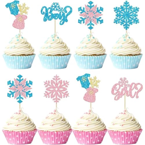 PINEPAN Gender Reveal Party Deko Weihnachtsschneeflocken Junge oder Mädchen Schneeflocken Frozen Cake Cupcake Toppers Glitzer Babyparty Kuchendekoration mit 8 Stilen 24er-Pack PINEPAN Gender Reveal Party Deko Weihnachtsschneeflocken Junge oder Mädchen Schneeflocken Frozen Cake Cupcake Toppers Glitzer Babyparty Kuchendekoration mit 8 Stilen 24er-Pack von PINEPAN