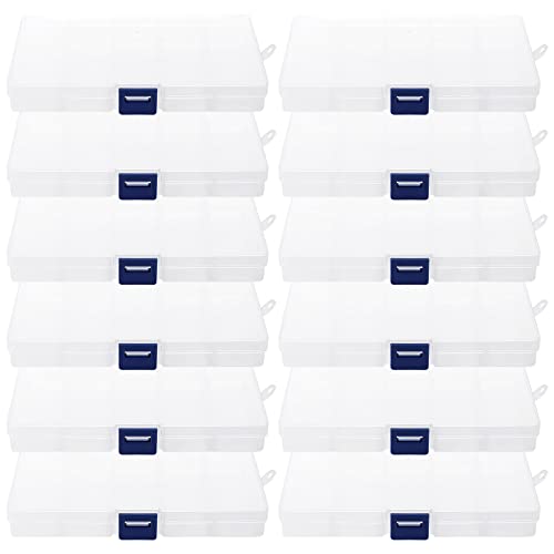 NGOSUET 12 Stück Kunststoff Sortierboxen für Kleinteile, 15 Fächer Aufbewahrungsbox Sortimentskasten Klar, Plastik Schmuckschatulle Werkzeugcontainer, 17x10x2,5cm von PINGEUI