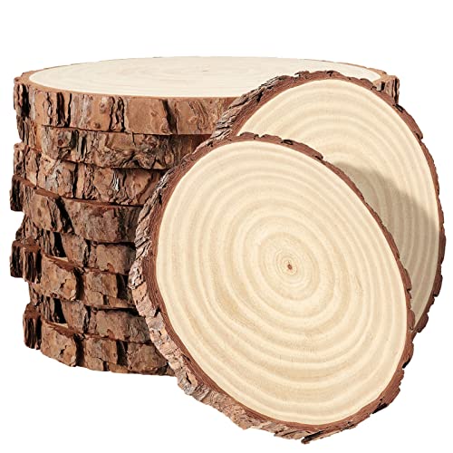 PINGEUI 10 Stück 18-20cm Naturholzscheiben, Unlackierte Holzkreise mit Rinde, Runde Blanko Holzscheiben Holzscheiben für DIY Handwerk, Weihnachtsschmuck und Hochzeitsdekorationen von PINGEUI