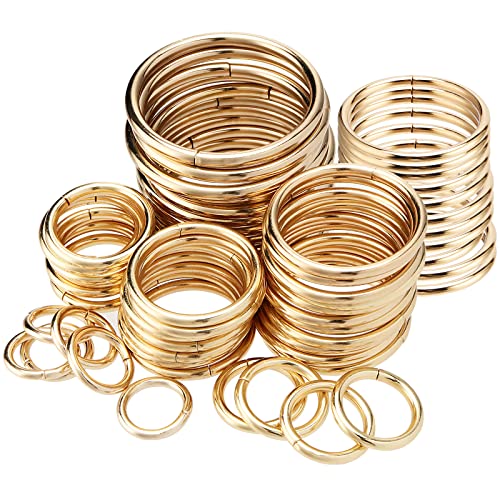 PINGEUI 180 Stück Gold Metall O-Ringe, 6 Größen, Mehrzweck-O-Ring, massiver Kreis, Schlaufen-Schnalle, runder Ring für Handwerk, Handarbeit, DIY, Hardware, Taschen, Zubehör von PINGEUI