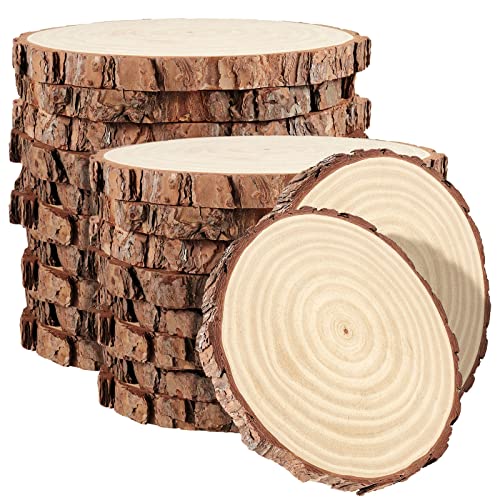 PINGEUI 20 Stück 14-16cm Naturholzscheiben, Unlackierte Holzkreise mit Rinde, Runde Blanko-Holzscheiben Holzscheiben für DIY Handwerk, Weihnachtsschmuck und Hochzeitsdekorationen von PINGEUI