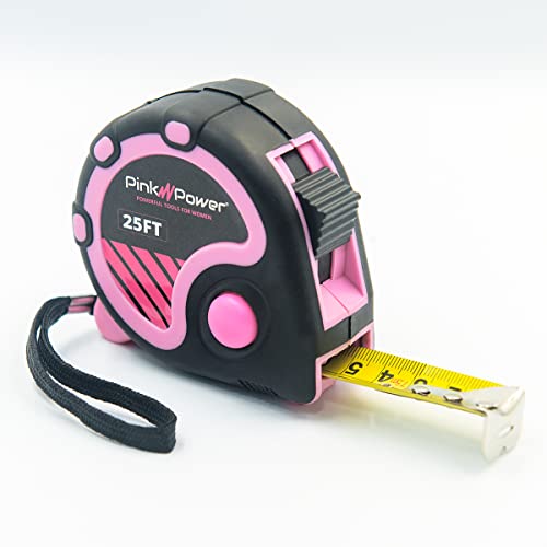 Pink Power 7,6 m rosa Maßband – rosa Maßband für Damen Werkzeugset mit einziehbarer Klinge und Verriegelungsknopf – Mädchenband für rosa Werkzeuge – leichtes Maßband von Pink Power